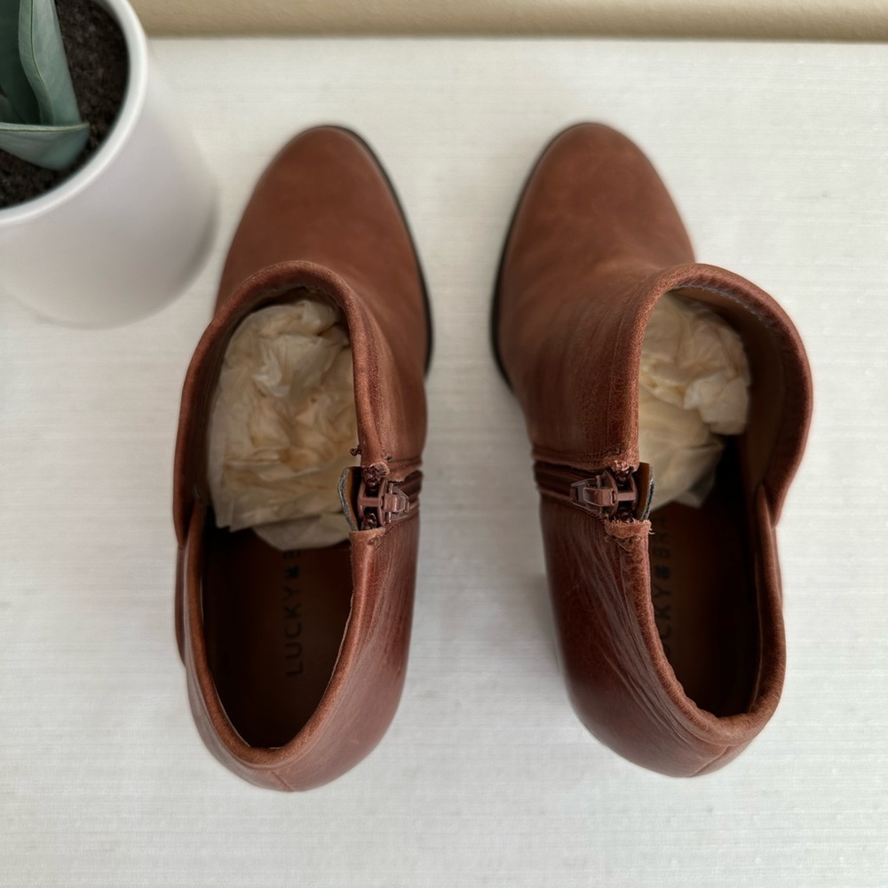 Lucky Brand Salza Brown Leather Heeled Ankle Boots Women’s 9.5M - Picture 9 of 12